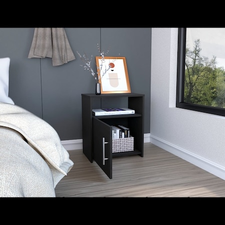 Tuhome Nordico Nightstand, One Shelf, Single Door Cabinet, Metal Handle, Black MLW6464
